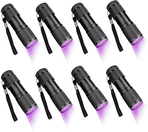 CFIKTE UV-Taschenlampe, Schwarzlicht, UV-Licht, 9 LEDs, Schwarzlicht, Haustier-Urin- und Flecken-Detektor auf Kleidung, Teppich, Teppich (8 Stück)