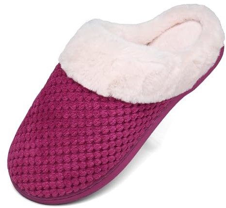 Mishansha Winter Hausschuhe Herren Gefüttert Pantoffeln Damen Warm Slippers Memory Foam Plüsch Rose Rot 36/37