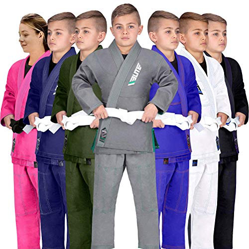 Elite Sports IBJJF Ultra Light BJJ Brazilian Jiu Jitsu Gi für Kinder mit sanforisiertem Stoff und kostenlosem Gürtel