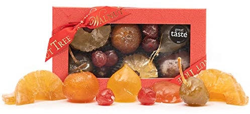 Walnut Tree Medium Glaced Fruits Luxury Gift Box with Candied Apricot, Apples, Pears, Cherries, Pineapple – Handpacked in the UK – Vegan, Vegetarian, Halal, Gluten Free Diets – 190g Pack