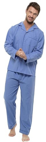 kraftd Men's Pyjama Set Traditional Classic Cut Pyjamas Sets Cotton Loungewear Sleepwear Nightwear 2 Piece Pj's Blue