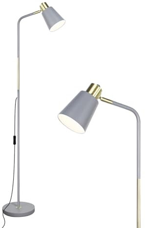 Floor Lamp, Industrial Floor Lamps Corner Lamp Rustic Farmhouse Standing Lamp, Adjustable Metal Heads Indoor Task Lighting Reading Floor Lamps for Living Room, Bedroom, E27 Socket (Grey)