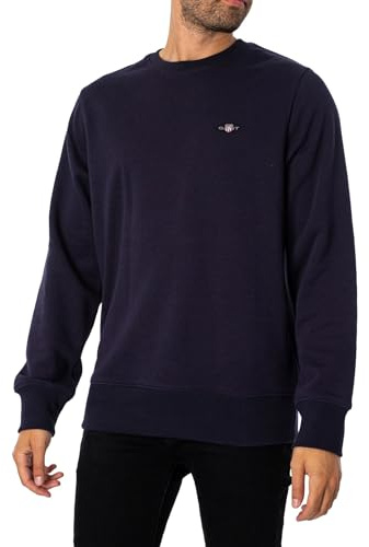 GANT Reg Shield C Neck Sweat Sweatshirt för män, Kvällsblå, 5XL