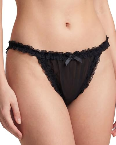 Satini Durchsichtiges Gerüschte Spitze Sissy Tanga Boy-Shorts Slips Bikini Höschen Unterwäsche (Schwarz, L)