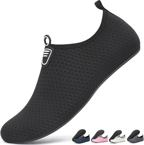 Sixspace Badeschuhe Herren Wasserschuhe Schwimmschuhe Männer Frauen Strandschuhe Barfußschuhe für Strand,Pool,Meer,Wassersport,Tauchen,Surfen,Aqua Cycling(Schwarz 43 EU)