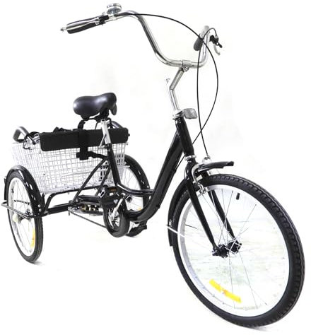 Vielrosse Adult Tricycle With Child Seat, 20 Inch Three Wheel Cargo Cruising Bike for Shopping Outdoor Sports Black