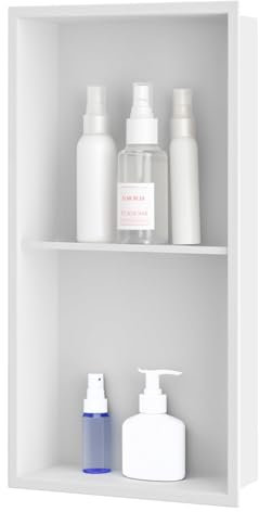sunrik Niche Salle de Bain,Niche Murale Douche Acier Inoxydable,Niche Murale Douche Couche Double,Niche Douche Encastrable 30x60x10cm,Blanc Mat