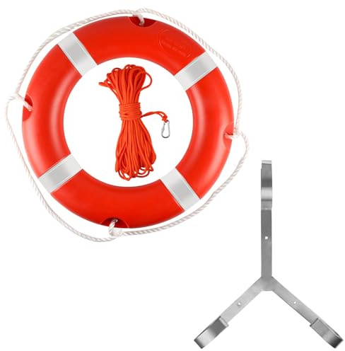 Rettungsring, 58,4 cm, orangefarbener Sicherheitsring für Boote, mit schwimmenden Haltegrifflinien und reflektierenden Streifen, für den Außenbereich, professioneller Bootswurfring, Notfall,