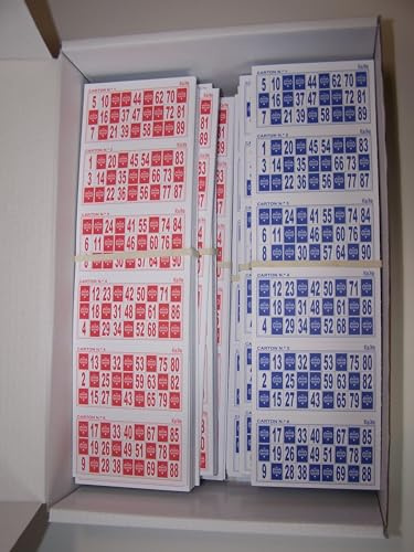 KEKA 3.600 Cartones de Bingo de 90 Bolas Pack Ahorro 20% (3 Series de 600 Azules+3 Series de 600 en Rojo)