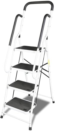 Jack Boss 4 Step Ladder, Folding Lightweight Step Stool with Handrails and Wide Anti-Slip Pedal for Home, Office, Kitchen and Garage, Service Height 37.8 inch, 400 lbs Capacity