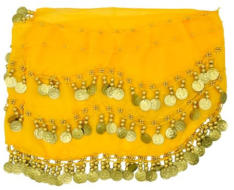 PAITOK Bauchtanz Hüfttuch, Frauens Bauchtanz Gürtel mit 128 Goldmünzen Tänzer Schal Kostüme Mädchen Tanzrock Wickelgürtel (Gelb)