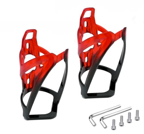 LICIQIC Bike Water Bottle Cage, 2 Pcs Lightweight Bike Bottle Holder, for MTB Road Bicycle, with Screws and disassembly tools (Black-Red)