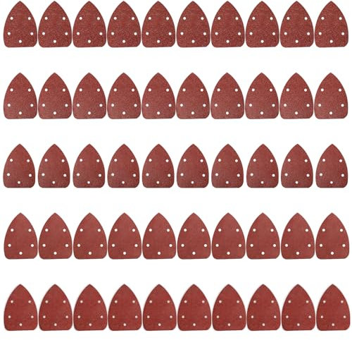 50 Pcs Mouse Detail Sander Sheets, Black and Decker Mouse Sandpaper, 5 Holes Hook and Loop Sander Pad, 60/80/120/180/240 Grits Compatiable with Black and Decker Detail Hand Sander(14cm x 9cm)