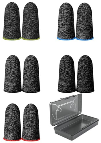 MYGLOAR Juego de 10 piezas de cunas para juegos, cunas para pulgares transpirables, protectores de dedos, fundas antisudor,cunas para dedos extra cómodas y estables con 1 caja de almacenamiento mate