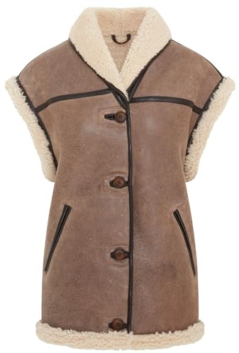 Infinity Leather Chaleco de Piel de Oveja de Aviador Marrón Para Mujer