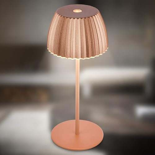 BRILONER - Riffle Mini LED Tischlampe kabellos IP44 mit Lichtkante, Touchdimmer, Akku tauschbar, Nachttischlampe, LED Lampe, Akku Lampe, German Design Award Winner 2025, 8,5 x 20 cm, Kupferfarbig