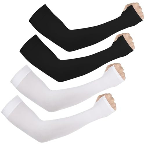 Heanvmyss Manga Compresion Brazo,2 Pares de Mangas UV para Hombres Mujeres,Calentadores de Brazos,Manguitos de Hielo para Todos los Deportes al Aire Libre(Negro,Blanco)
