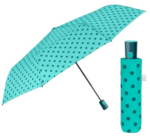 PERLETTI Ombrello Pieghevole Automatico Donna a Pois - Ombrellino Antivento Compatto Piccolo Resistente - Ombrello Mini da Viaggio Borsa Ragazza Colori Pastello - Diametro 96 cm (Verde a Pois)