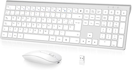 Combo Teclado y Ratón Inalámbrico- cimetech Teclado y ratón Recargable 2.4G, QWERTY Español Layout, Teclado de diseño ergonómico, Ultrafino para Ordenador/PC/portátil/Windows 10/8/7(Plata)