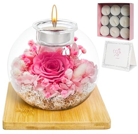 Queltrix Evig ros, evig blomma med glasklocka (rosa) | Romantisk födelsedagspresent för kvinnor, mors dag presentförpackning, jul, tacksägelse, alla hjärtans dag
