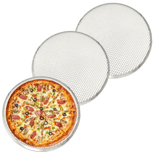 PRITOK 3 Pack Pizza Tray 12 Inch Aluminum Pizza Screen, Pizza Mesh Trays, Non Stick Pizz a Pan, Mesh Pizz a Tray, Round Baking Pan for Oven, Baking Trays for Oven Home Restaurant
