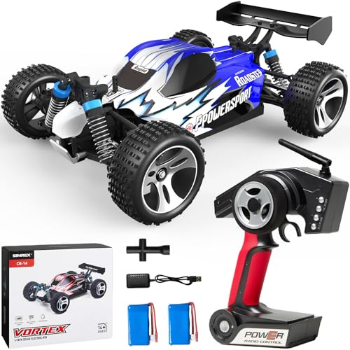 SIMREX 1:18 Scale All-Terrain Ferngesteuertes Auto, 45 km/h, 4WD mit 2.4 GHz Fernbedienung, RC Auto mit 2 wiederaufladbaren Batterie, Geschenk für Kinder und Erwachsene, Blau