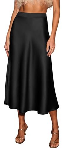 CUPSHE Women Satin Midi Skirt Elegant A-Line High Waist Lightweight Mermaid Skirt for Work Evening Casual Wear Black M
