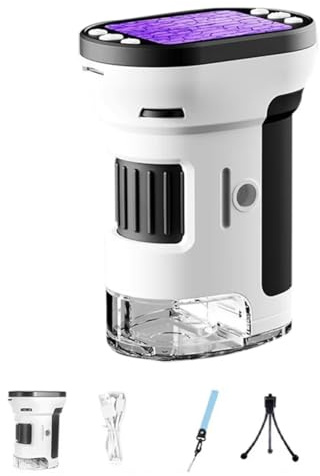 Asyduey Microscopio de Mano 1000X para Niños, Pantalla 4K de 2,0 Pulgadas, Microscopios Digitales de Bolsillo Recargables, Lentes de Aumento, Microscopio
