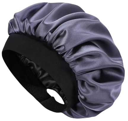 Hat Hut Bonnet Satin Soie Cheveux Nuit pour Femme Homme - Bonnet pour Cheveux Bouclés Naturels - Large Bande réglable - Double Couche (FR/ES, Alpha/Lettres, Taille Unique, Gris Foncé)