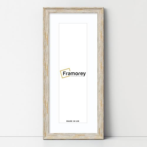 FRAMOREY Vintage Distressed Panorama Style Photo Frame, 20x9 Size White Picture Frame With 16x5 Size White Mount, Home Decor Frames