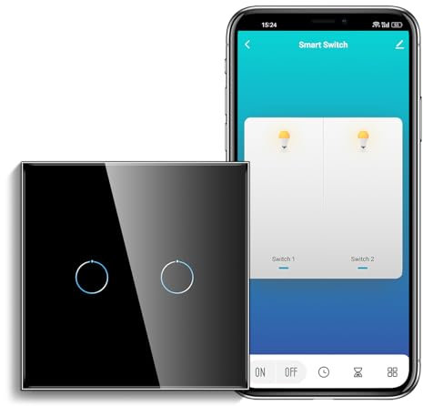 CNBINGO Smart Touch Lichtschalter Arbeiten mit Alexa, Google Home - Kein Neutralleiter Erforderlich - WLAN Lichtschalter unterputz Schwarz - mit Glas Panel und Status-LED