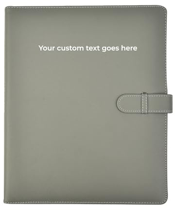 ARPAN A4 Professional Presentation Display Book – Custom Personalized Notebook, 50 Pockets for 100 Views, Certificate Folder Leather Look, Ring Binder A4 Portfolio Binder | Closure Belt (Grey)