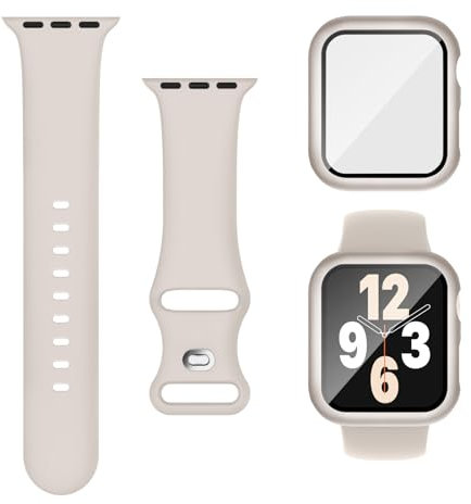Joehwerr Bracelet 3 en 1 pour Apple Watch 40 mm avec étui et protection d'écran, bracelet de sport en silicone et coque de protection avec verre trempé 9H pour iWatch Séries 6, 5, 4, SE - Motif étoilé
