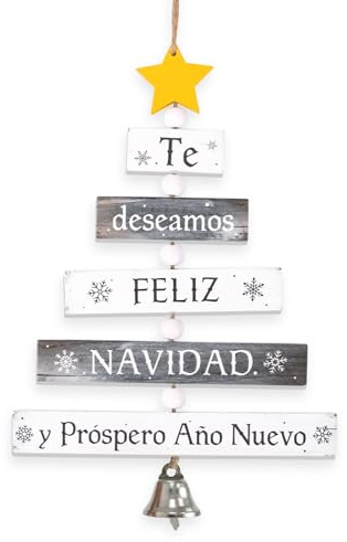 BETESSIN 1 Pieza Colgante Madera de Navidad Español, Letrero Feliz Navidad y Año Nuevo, Adorno Navideño para Puertas Pared Árbol de Navidad Ventanas Decoración Fiesta de Navidad Nochevieja Año Nuevo