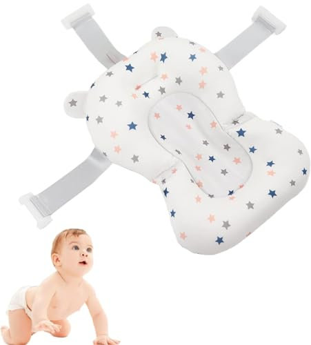 Voarge Red de Baño para Bebés, Asiento de Baño para Bebé Recién Nacido, Cojín de Recién Nacido, Soporte de Ajustable Plegable Flotante para bebé de 0 a 18 Meses (Estrellas blancas)