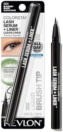 REVLON ColorStay Lash Serum + Liner, Waterproof Eyeliner, Healthier Looking Eyelashes, Smudge-Resistant Flexible Brush Tip, 001 Blackest Black