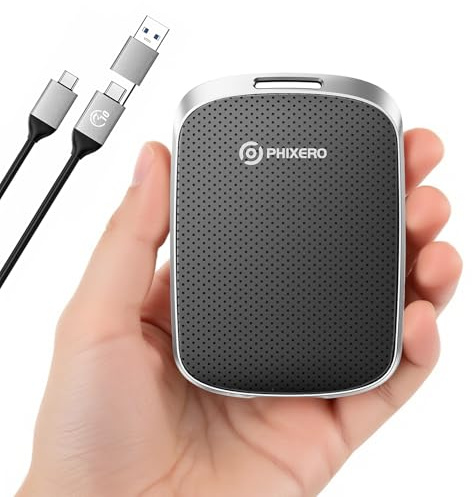 PHIXERO Bärbar extern SSD 1 TB upp till 550 MB/s, USB 3.2 Gen 2 USB C till C&A för smartphone/surfplatta/PC/bärbar dator (svart)