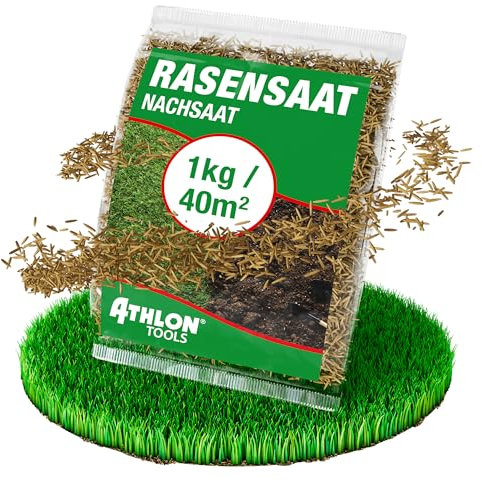 ATHLON TOOLS Graines de gazon de qualité supérieure - 1 kg/40 m² - Semences de gazon à germination rapide - Printemps, été et automne