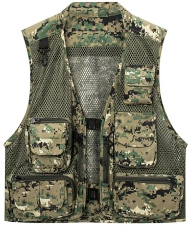RLEHJN Camouflage Gilet for Men UK Clearance Camo Cargo Vest Jackets Mesh Activewear Jungle Printed Vests Sleeveless Jacket with Pockets Outerwear for Outdoor Photography Hiking Hunting Fishing