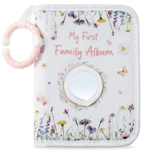 Álbum de fotos de bebé con espejo de gancho para 17 fotos, primer álbum de fotos familiar para recién nacidos, bonito libro de fotos de tela, Mi primer álbum de fotos, álbum de recuerdos, regalo para
