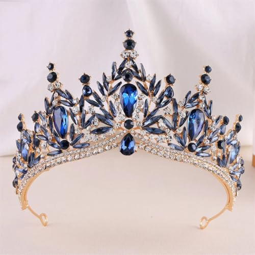 Wedding Crown Rhinestone Crystal Diadem Princess Tiaras Party Hair Accessories Gold Dark Blue