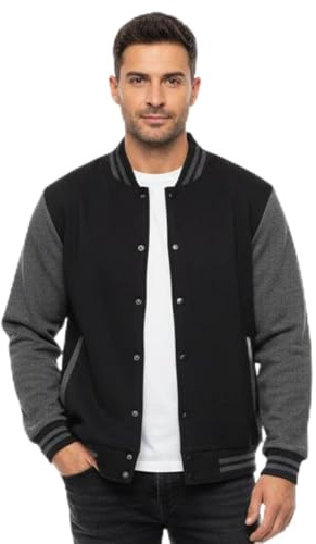 SKT Unisex College Varsity Jacket, Classic Letterman Style with Snap Button Front (UK, Alpha, XL, Regular, Regular, Black/Charcoal)
