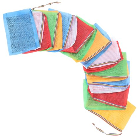 Gadpiparty Lot de 20 Drapeaux de Prière Multicolores en Toile, 7 Mètres de Long X 28x35 Cm, Décorations Extérieures et Intérieures pour Jardin, Accessoires Spirituels Traditionnels