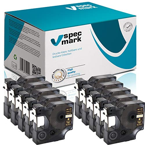 specmark Compatible para DYMO D1 45010 S0720530 cinta de escritura 12 mm x 7 m juego x 10 unidades negro sobre transparente compatible con LM Label-Manager LP Label-Point LW Label-Writer DUO | Cinta de rotulación compatible con DYMO LabelManager, LabelPoint y LabelWriter DUO