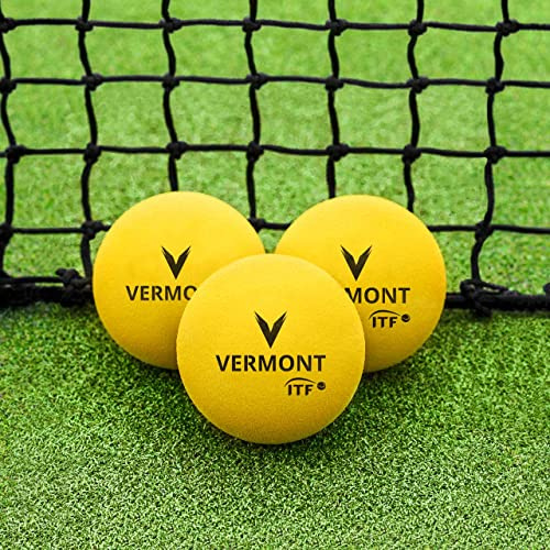Vermont Foam Mini Red Stage 3 Tennis Ball - Kids Training Equipment - ITF Approved - All Surface Compatibility | Fluro Yellow Soft Balls (90mm Practice, Pack of 3)
