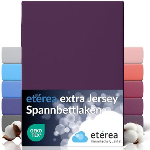 etérea Premium Spannbettlaken 140x220cm - 160x220cm Pflaume – extra Jersey Spannbetttuch bis 35cm Höhe – 160 g/m² gekämmte Baumwolle – Boxspring & Wasserbett Bettlaken