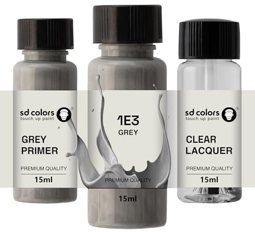 SD COLORS GRIS 1E3 Nouvelle peinture de retouche 15 ML de réparation contre les rayures, pinceau couleur 1E3 GRIS (peinture+apprêt et laqué)