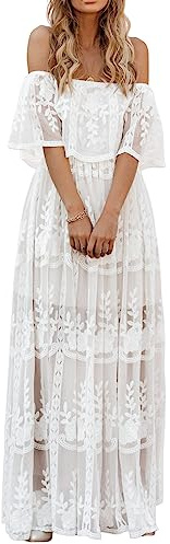 Mermaid's Closet - Vestido de Playa para Mujer, Casual, con Hombros Descubiertos, Color Blanco - - Small