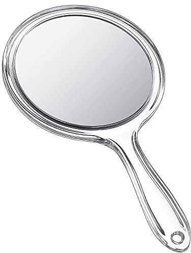 Jetec Hand Mirror Double-Sided Handheld Mirror 1X/ 2X Magnifying Mirror with Handle Transparent Hand Mirror Rounded Shape Makeup Mirror (Clear)