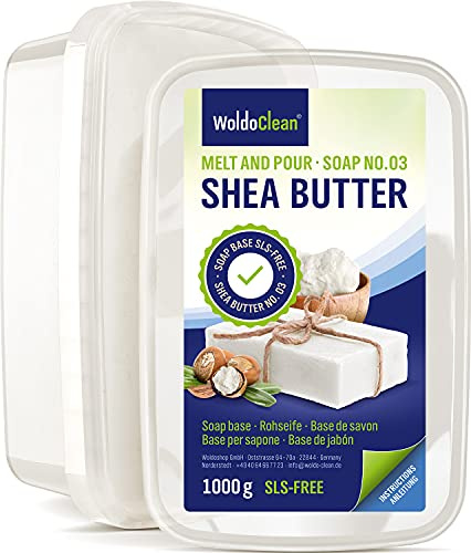 WoldoClean Jabón de glicerina con manteca de karité para hacer uno mismo, 1 kg, para niños y adultos, embalaje apto para microondas